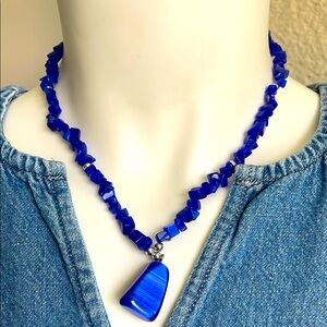 Blue Beaded Necklace with Pendant